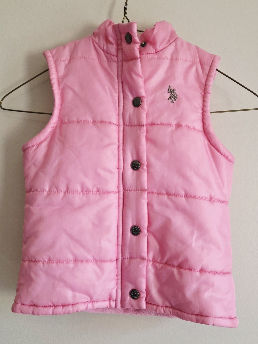 U.S. Polo Assn. Pink Girls' Snap-Front Puffer Vest